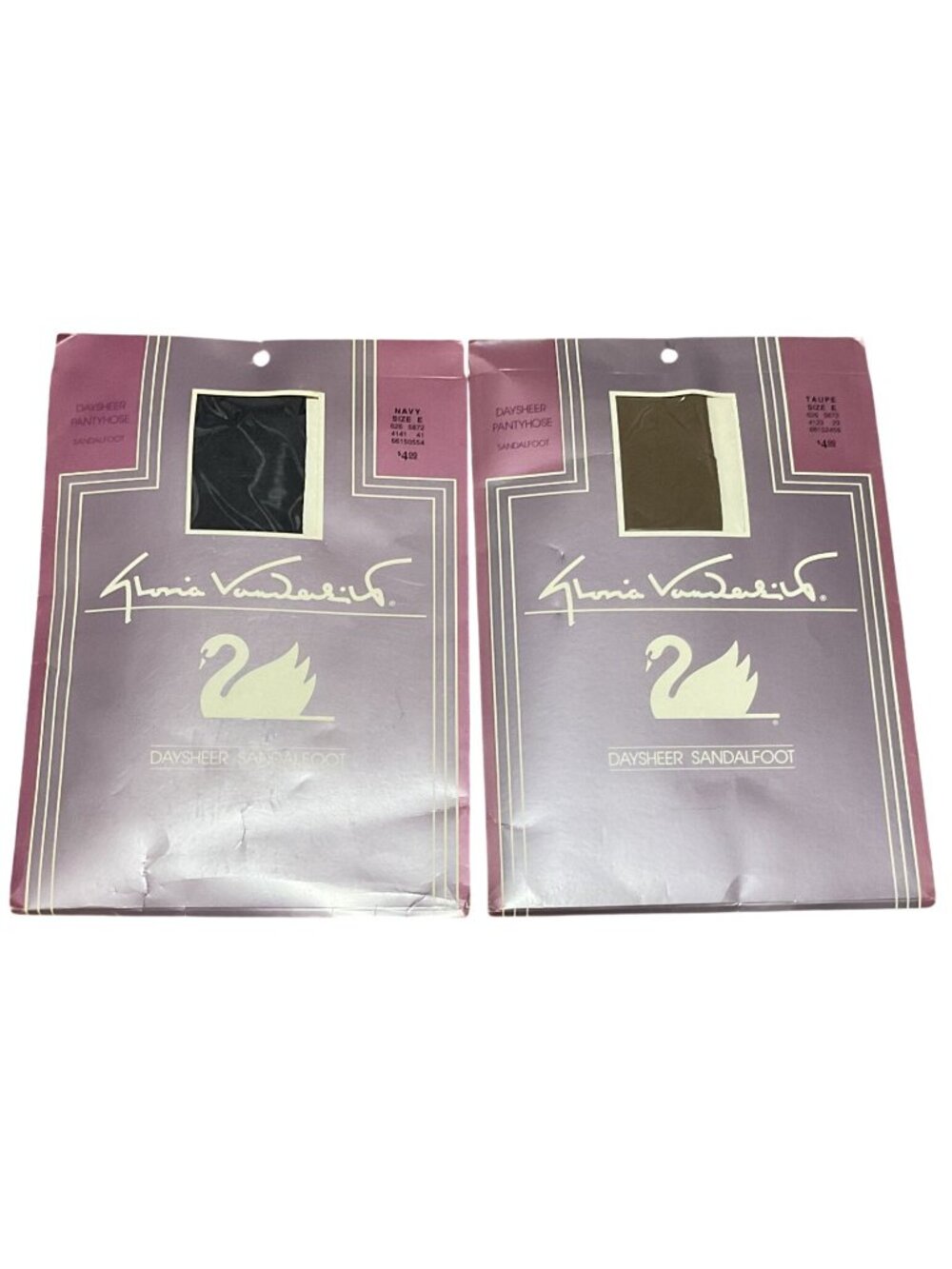 Vtg NWT Gloria Vanderbilt Daysheer Sandalfoot Pantyhose Size E Navy & Taupe